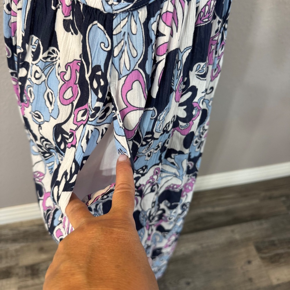NWT LOFT Beach Women's Size XS Navy Blue Floral Smocked Maxi Dress - Picture 11 of 11